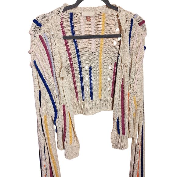 Anthropologie Pilcro striped open front knit cardigan sweater colorful funky art - Picture 8 of 8